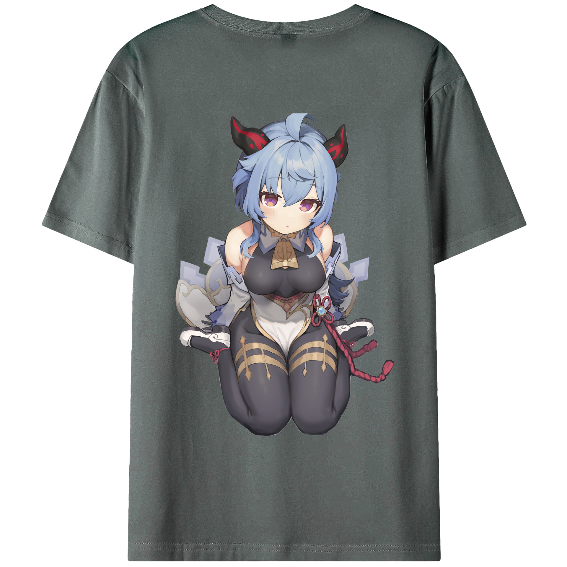 げんし神 甘雨 かんう genshin Ganyu 綿100％ メンズ半袖Tシャツ（バックプリント） 通気性